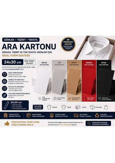 Premium Beyaz Gömlek Ara Kartonu 24x30 Cm 500'lü Kazak, Tişört Ve Tekstil Ürünleri İçin