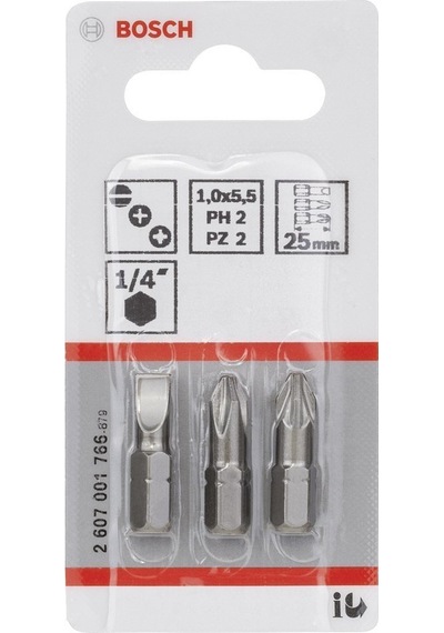 Bosch 3 Parça Extra Hard PH2/PZ2/SL1.0x25 mm Vidalama Ucu Seti - 2607001766