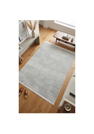 Merinos Vista %100 Akrilik Gri Geometrik Desenli Kesme Halı Yolluk Antre Koridor Salon Halısı 79316-95