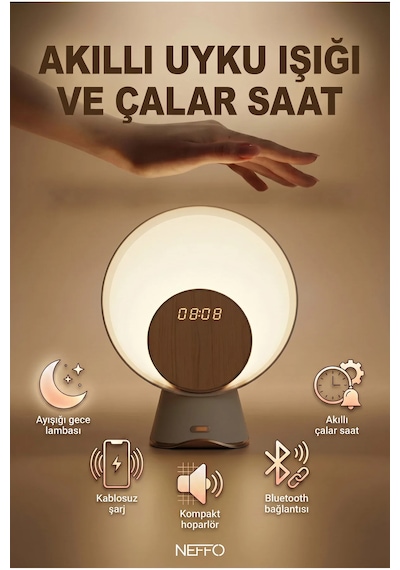 Ay Işığı Gece Lambası Kablosuz Şarj Ses Akıllı Ev Çalar Saat Bluetooth Küçük Krem