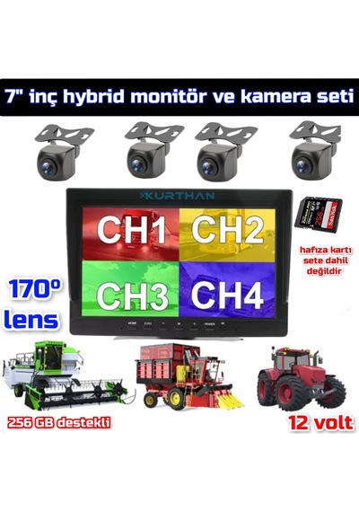 7 İnç Hybrid Dvr Monitör Ve 4 Adet Balık Gözü Lens 170 Derece