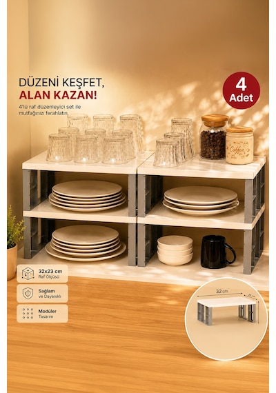 Porsima Org-01 4lü Raf Düzenleyici - Dolap Içi Düzenleyici Raf - Tabak Bardak Rafı - Raf Yükseltici Diğer