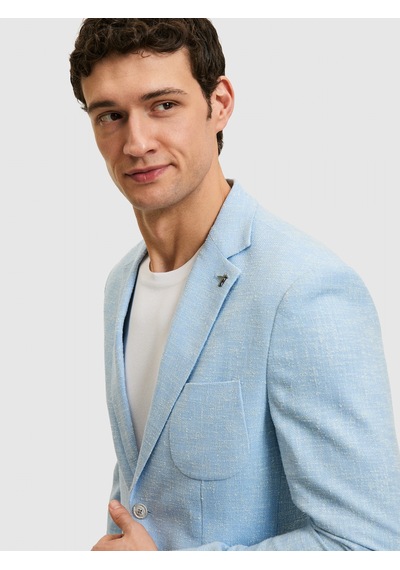 Cacharel Açık Mavi Slim Fit Yün İpek Karışımlı Ceket Denim