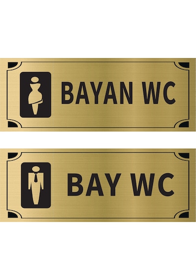 Mayeka Bay Wc Bayan Wc İkili Levha Set Altın Metal Yönlendirme Tabelası Kişiye Özel