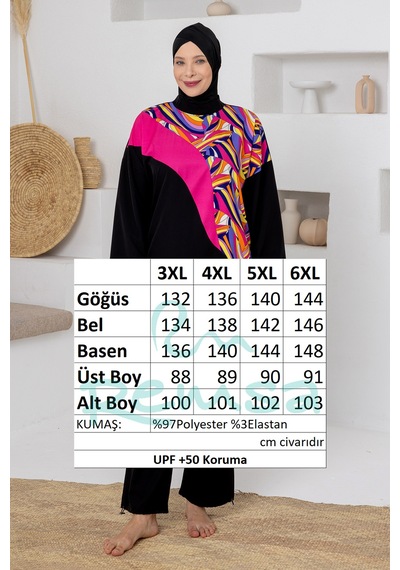 Adasea Büyük Beden Uv Korumalı Spor Likra Tam Kapalı Tesettür Mayo 1810 Siyah01 Siyah