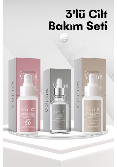La Mia Verita Cilt Beyazlatıcı Krem 50 ML + Kolajen Serum 30 ML + Ton Eşitleyici Pembe Güneş Kremi SPF50+ 50 ML