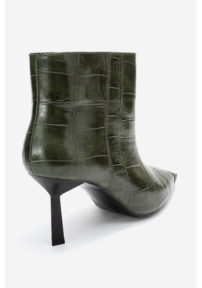 Luvishoes Luvi Shoes Rassel Yeşil Baskı Mat Burunlu Kadın İnce Topuklu Bot Yeşil