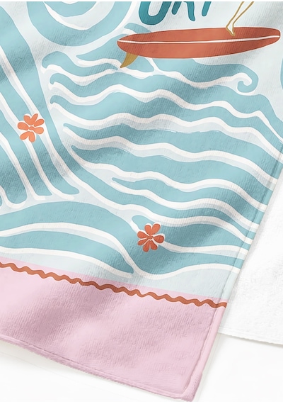 Sörf Dalga Temalı Plaj Havlusu-tropikal Retro Mavi Pembe Havuz Deniz Hızlı Kuruyan Mikrofiber Havlu Yağmur Yosun