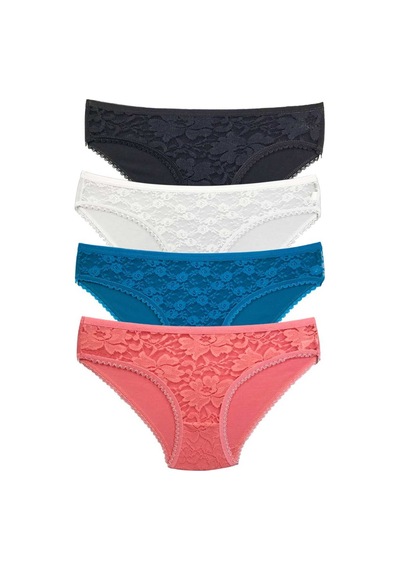 Royaleks 4 Adet Önü Dantelli Transparan Kadın Slip Külot S149 RYL-AKDNDT4159 Çok Renkli
