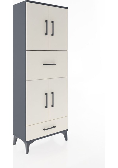 Arges Dolap 4 Raflı 2 Çekmeceli 4 Kapaklı 60x30x163 Antrasit-... Antrasit