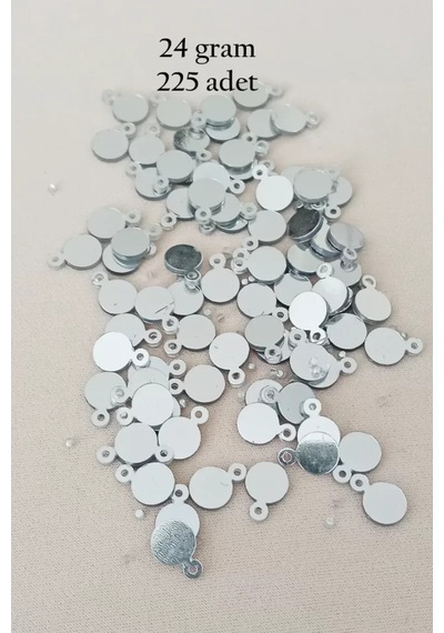 Oya Abiye Bileklik Kolye Pleksi Metalik Plastik Pul Gümüş Renk 24 Gram 225 Adet - Bnc580