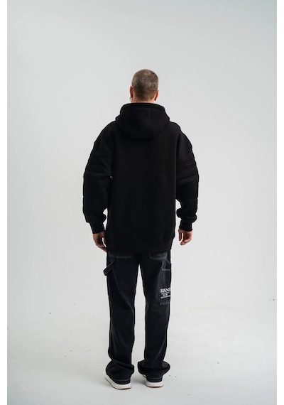 Novalisse Erkek 3 İplik Pamuklu Oversize Kapüşonlu Nakışlı Hoodie Sweatshirt - Siyah Çoklu Renk