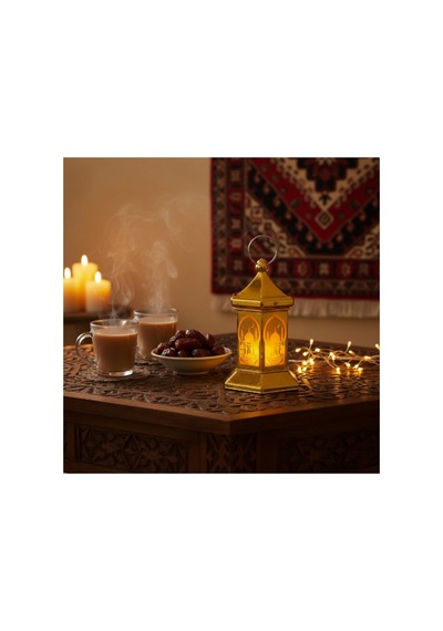 2 Adet Ramazan Temalı Altıgen Kubbe Led Lamba Dekoratif Masa Lambası Pilli Işıklı Gold Tasarım Dome Lamp