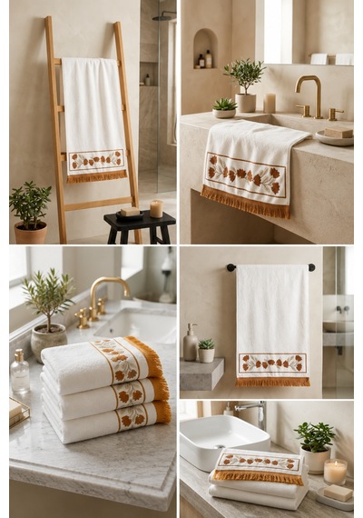 Havlu 50 Cm X 90 Cm - 100% Pamuk - Nakışlı Beyaz