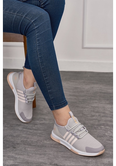 Günlük Unisex Sneaker Nefes Alabilen Triko Bağcıklı Hafif Yürüyüş Esnek Spor Ayakkabı 249 053 Buz- Pembe