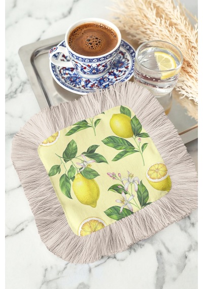 Limon Çiçek Bahçesi Saçaklı Sunum Peçetesi - Pastel Yaz Ferahlığı Akdeniz Sarı Bardak Altlığı Mendil Çok Renkli