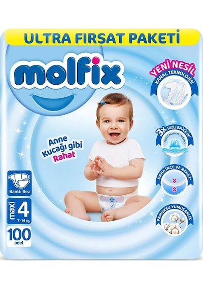 Molfix Bebek Bezi Ultra Fırsat Paketi 7-14 Kg 100 Adet 4 Numara