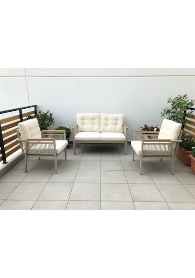 Adımshops Opal 2+1+1 Krem Metal Gövde Balkon-bahçe-kafe,çay Seti,koltuk Takımı,oturma Grubu,ofis Koltuğu Çok Renkli