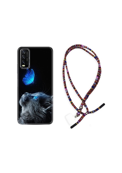 Vivo Y20 Kılıf Rasta Boyun Askılı Butterfly Cat 1891