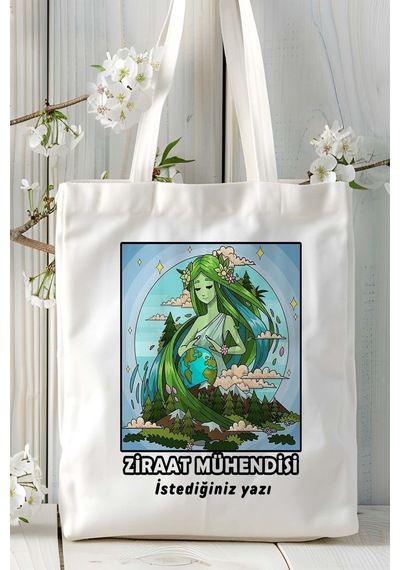 Art Hediye Ziraat Mühendisi Baskılı Bez Omuz Çantası Kişiye Özel Model 4 Çok Renkli