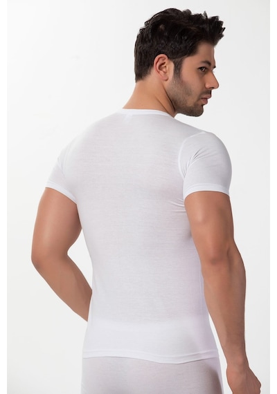 Siyah İnci Pamuklu Ribana V Yaka Kısa Kollu T-shirt Siyah