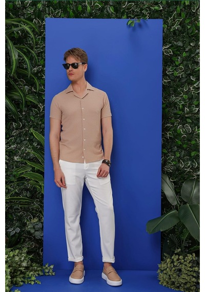 Efor G 1536 Slim Fit Bej Klasik Gömlek Bej