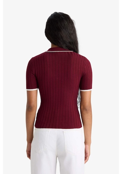 Defacto Fitted Polo Yaka Triko Kısa Kollu Kazak F7771ax25aubr59 Bordo
