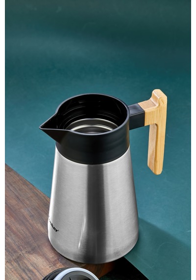 Cooker Bamboopour 1.5 Litre Paslanmaz Çelik Bambu Saplı Çelik Termos Ckr2090 Gümüş
