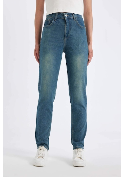 Defacto Comfort Mom Yüksek Bel Uzun Jean Yıkamalı Pantolon D4302AX24AUNM28 Mavi