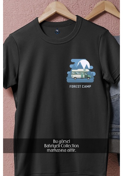 Oversize Forest Camp Cep Tasarımlı Unisex T-shirt Siyah