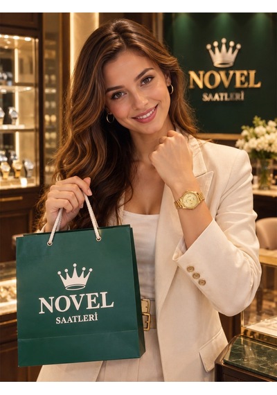 Novel Orjinal Elite Beyaz Taşlı Çerçeve Kadın Saati Metal