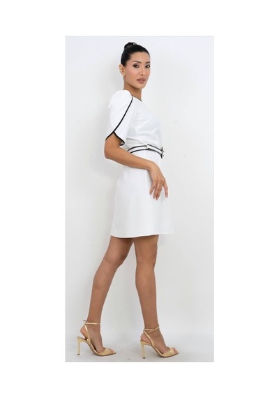Dorne Moda Kemer Detaylı Mini Elbise Beyaz Beyaz