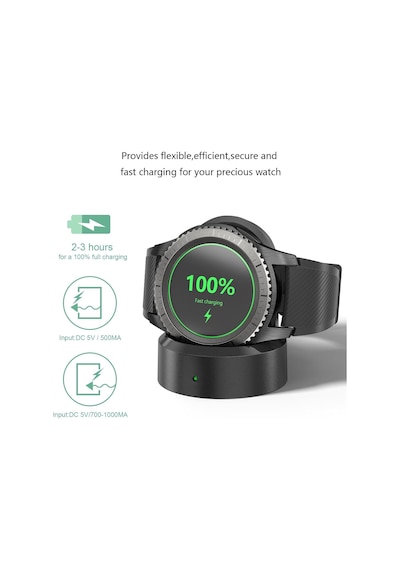 Caseonn Samsung Uyumlu Galaxy Gear S3 Frontier Standlı Manyetik Usb Hızlı Şarj Kablosu Siyah