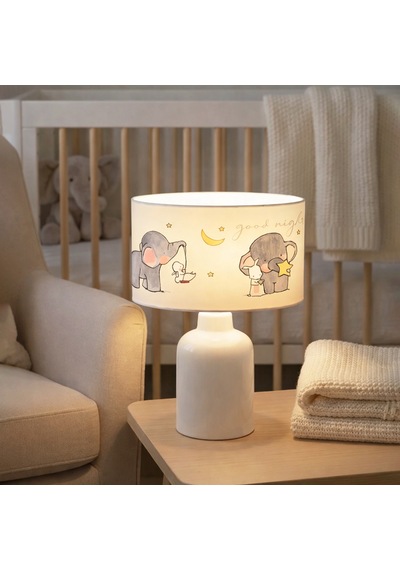 Homing Kumaş Baskılı Fil Desenli Çocuk Odası Abajur Ayd-3049 Krem