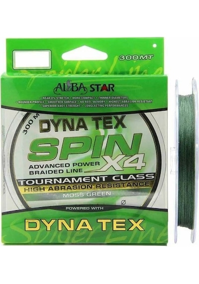 Albastar Dyna Tex Spin 4x 0.20 Mm 300m 4 Örgü İp Misina Yeşil 9.08 Kg Çeker
