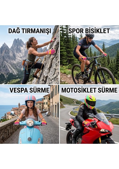 Rvk Yazlık Kadın Motosiklet Eldiveni Tam Korumalı Dokunmatik Ekran Uyumlu, L Beden