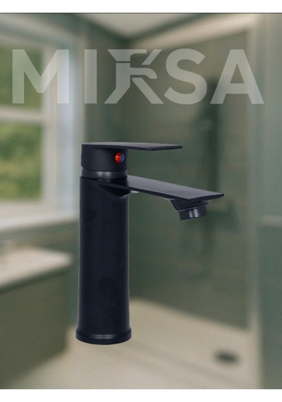 Siyah Sabit Gövde Lüx Banyo Lavabo Musluğu Bataryası
