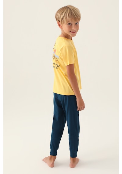 U.S. Polo Assn. Lisanslı Palm Tree Sarı Erkek Çocuk Pijama Takımı 5274-43359 Turuncu