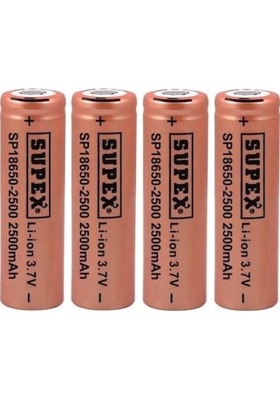 Supex SP18650-2500 2500 mAh 3.7 V 18650 Başsız Li-Ion Şarj Edilebilir Pil 4'lü