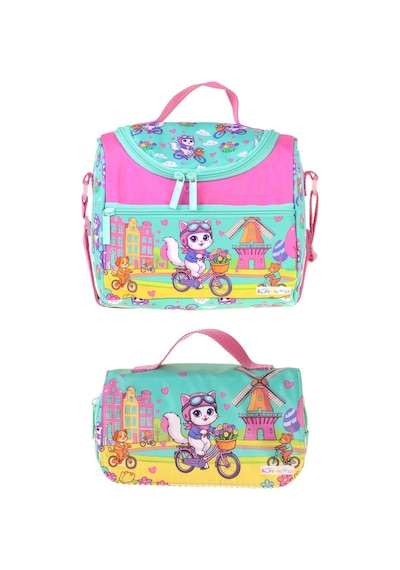 Kaukko Kids Kız Çocuk Bisikletli Kedi Baskılı Yeşil - Pembe Thermo Beslenme Çantası Ve Kalemlik Seti - Setkk-l5329 Kaukko Kids Kız Çocuk Bisikletli Kedi Baskılı Yeşil - Pembe Thermo Beslenme Çantası Ve Kalemlik Seti - Setkk-l5329