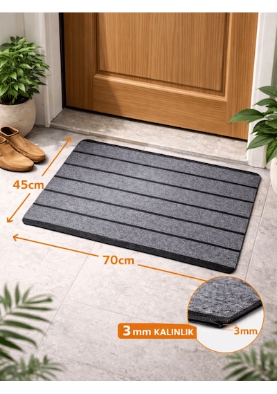 Beylini Şerit Desenli Kapı Önü Paspası Kaymaz Taban Dayanıklı Su Geçirmez Emici Nem Toz Uv Dayanıklı 45x70cm gri