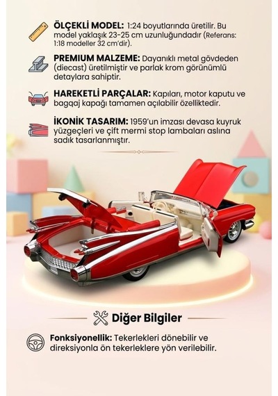 Hobiez World 1:24 Lisanslı Cadillac  Eldorado Kapıları ve Kaputu Açılabilir Model Araba