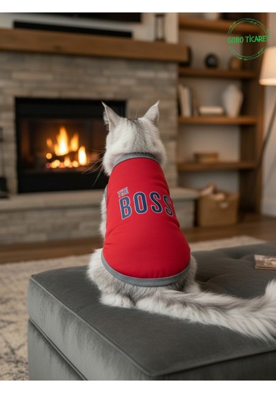 Kırmızı The Boss Patron Yazılı Kedi Ve Köpek Kıyafeti Tişörtü Elbisesi Large/l/beden 3