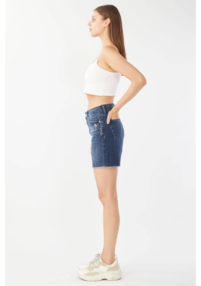 Banny Jeans Kadın Paçası Kesik Jean Şort Koyu Mavi