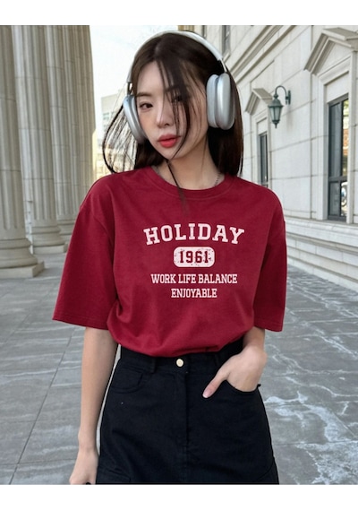 Unisex Holiday Ön Baskılı Tasarım Tshirt Kırmızı