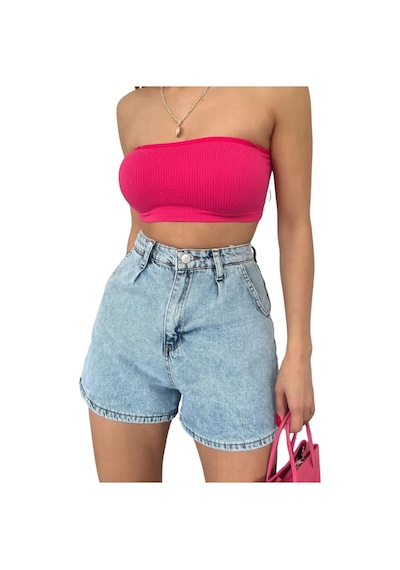 Denim Şort Cepli Çok renkli