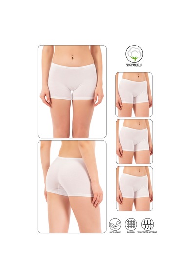 Özkan Underwear Özkan 0412 3'lü Paket Kadın Likralı %95 Pamuklu Süprem Esnek Rahat Boxer Şort Tayt Beyaz