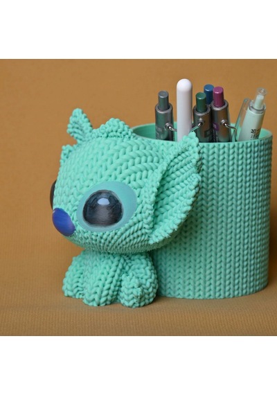 3d Baskı Knitted Kalemlik - Sevimli Karakterli Masaüstü Kalem Organizeri-mint Çok Renkli