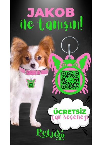 Petjoo 8.Jakob Yeşil-Pembe Qr'lı Köpek Künyesi