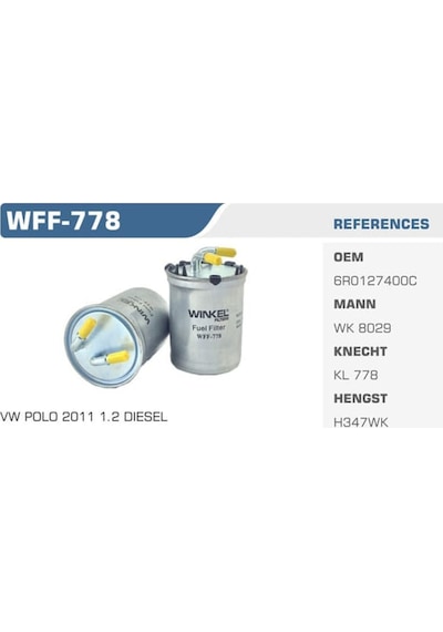 WINKEL WFF-778 Mazot Filtresi Polo 14- / A1 11- / Ibiza V 10- / Fabia 10- Roomster 10- Rapid 1.6 TDI 2.0 TDI 1.2 TDI